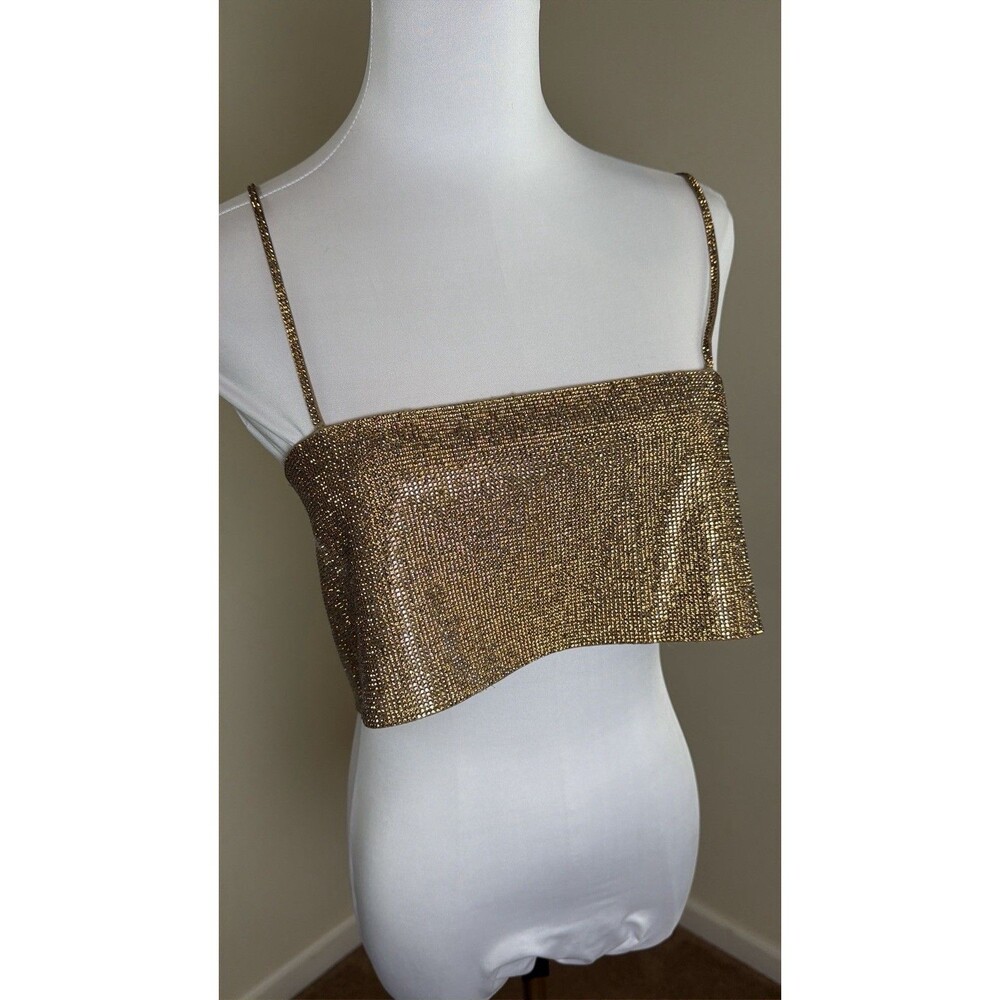 Zara SXS Gold Rhinestone Mesh Crop Top Sparkly Cami Party Club Festival Y2K Glam - Picture 4 of 14